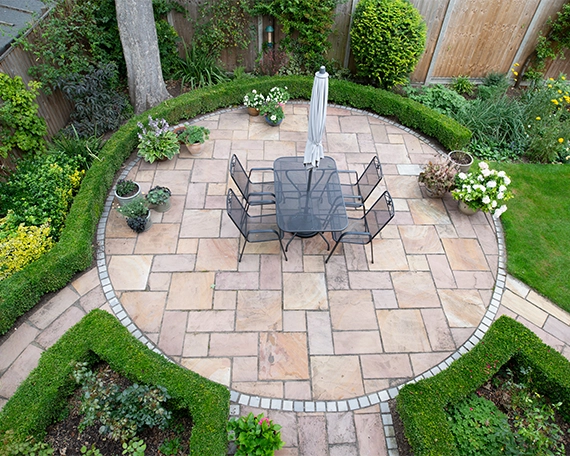 top of natural stone patio in yard