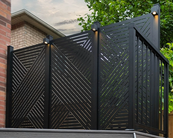 close up view of modern outdoor privacy screen with lighting feature