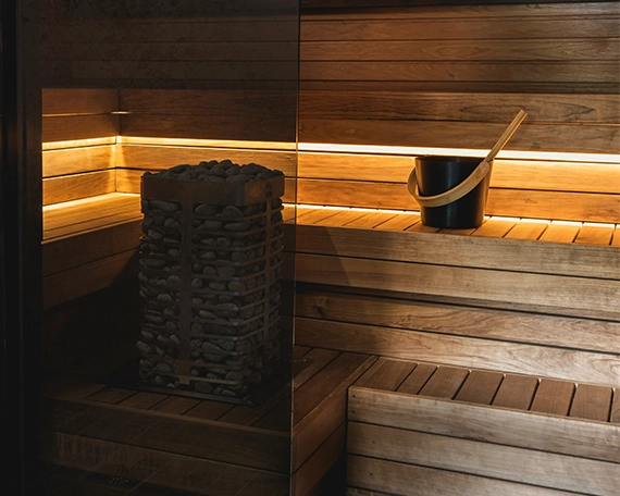outdoor sauna close up view