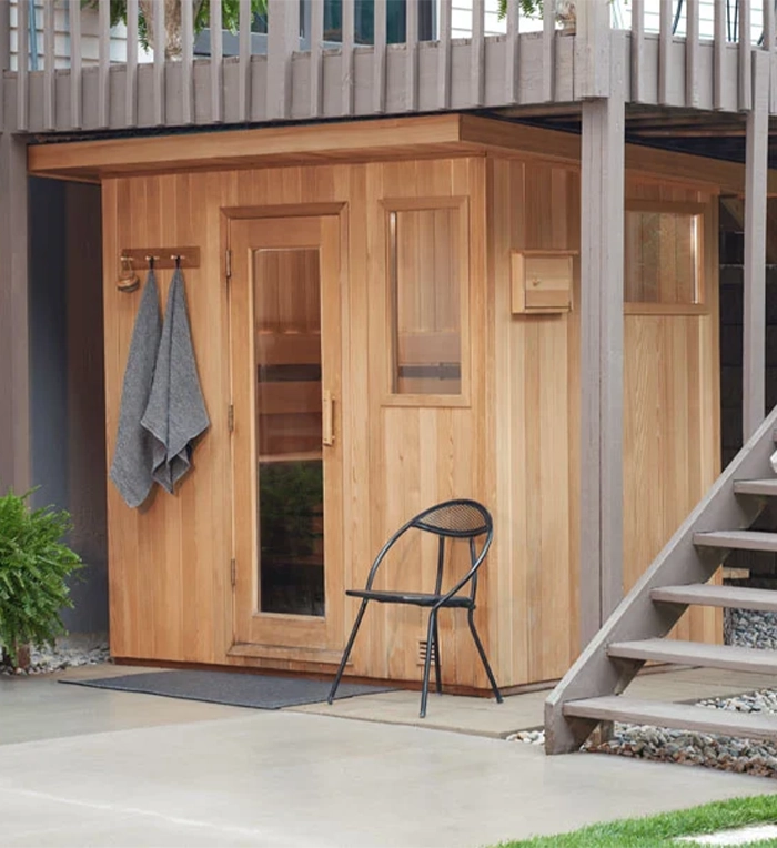 outdoor sauna in home back space
