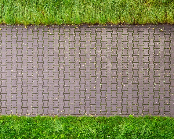 top view of permeable driveway, sodding around driveway