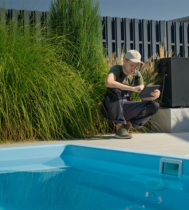 professional man inspecting pool condition