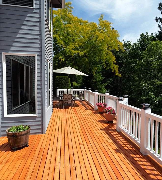 red cedar decking with white fence