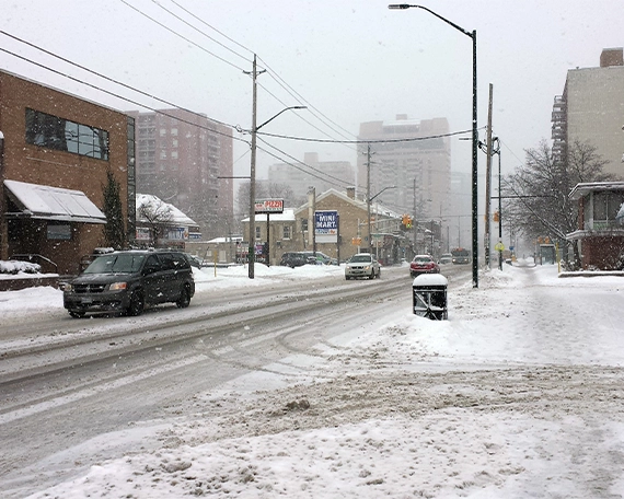 snow removal image one cars move on road during snow falling