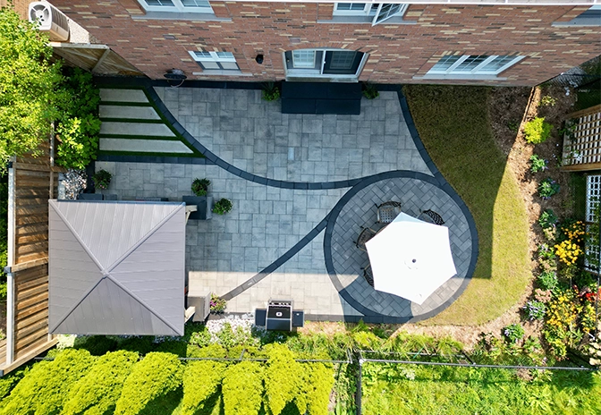top view of complete backyard with landscaping