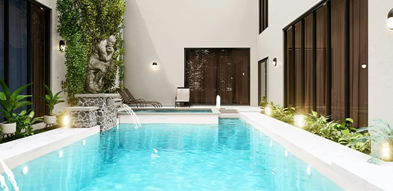 modern pool waterfall