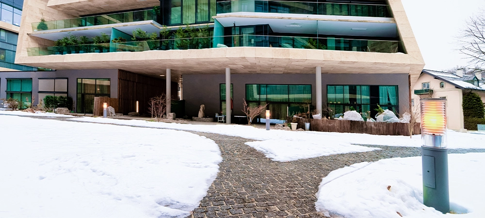 Modern residential apartment and flat building exterior in Salzburg, Austria. New luxury house and home complex. City Real estate property and condo architecture