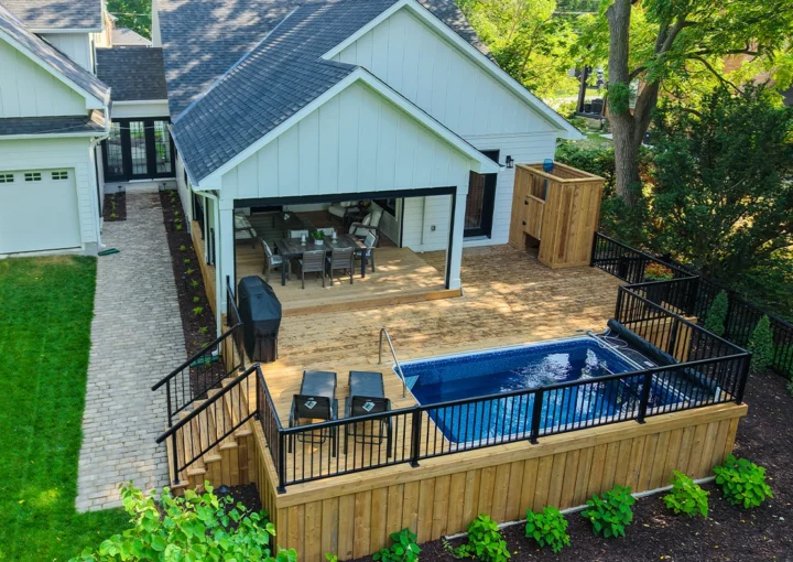 plunge pool in large wooden deck