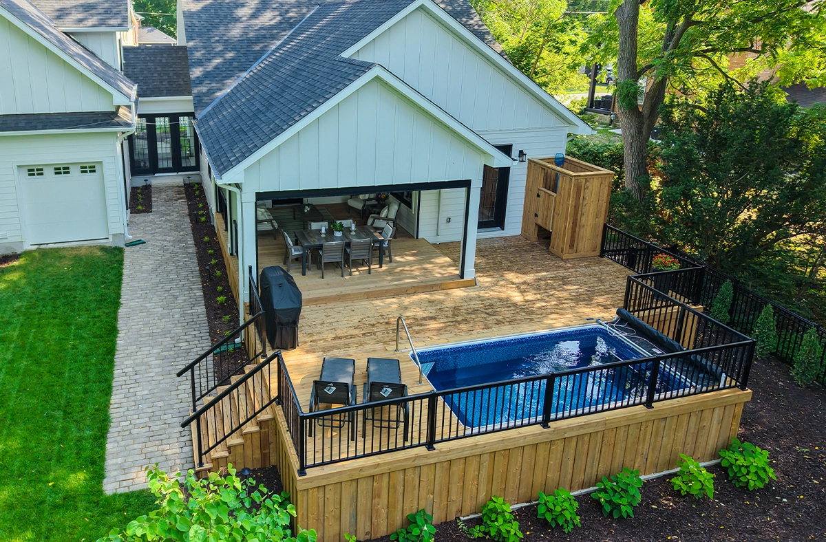 plunge pool in large wooden deck
