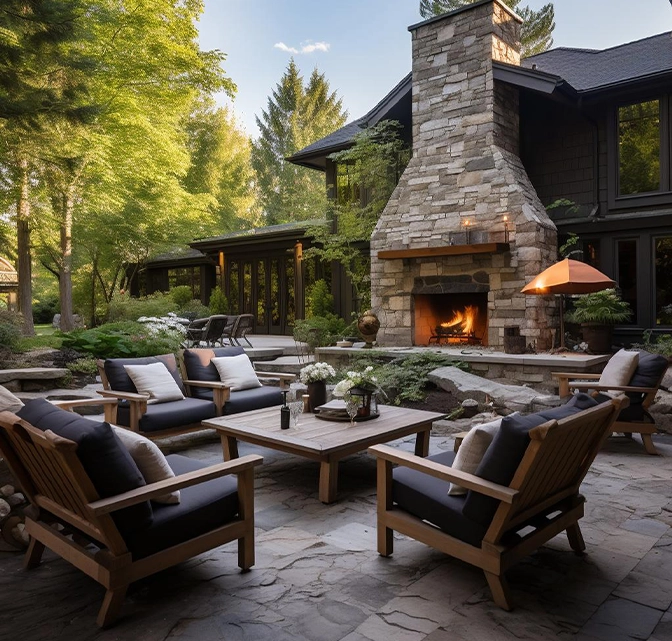 Ontario with custom stone fireplace