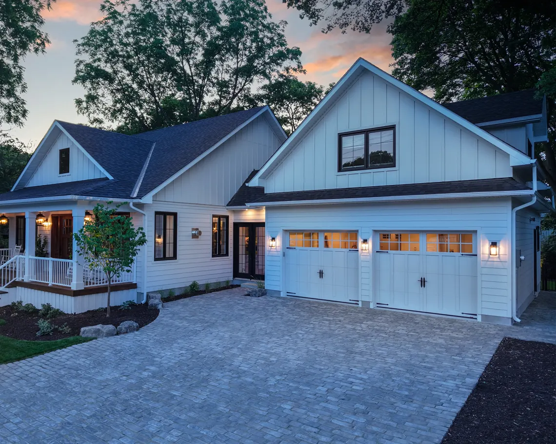 large interlock driveway in the evening