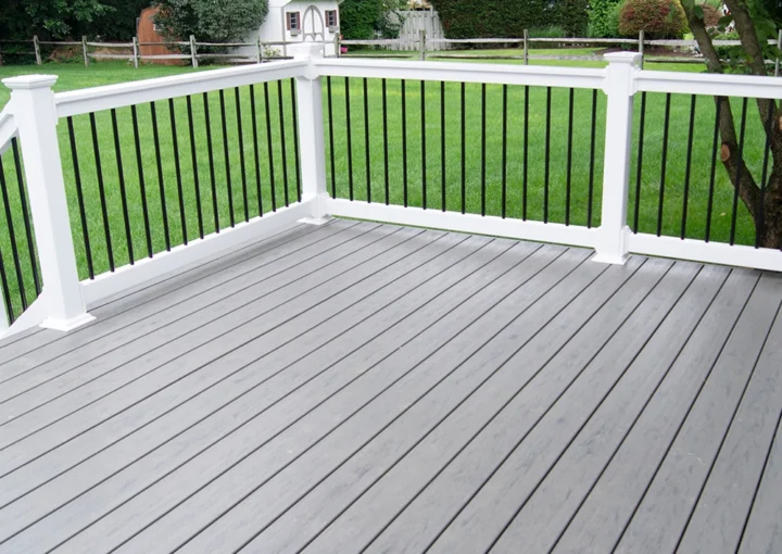 composite-deck with railing toward back lawn