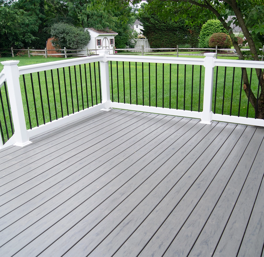 composite-deck with railing toward back lawn