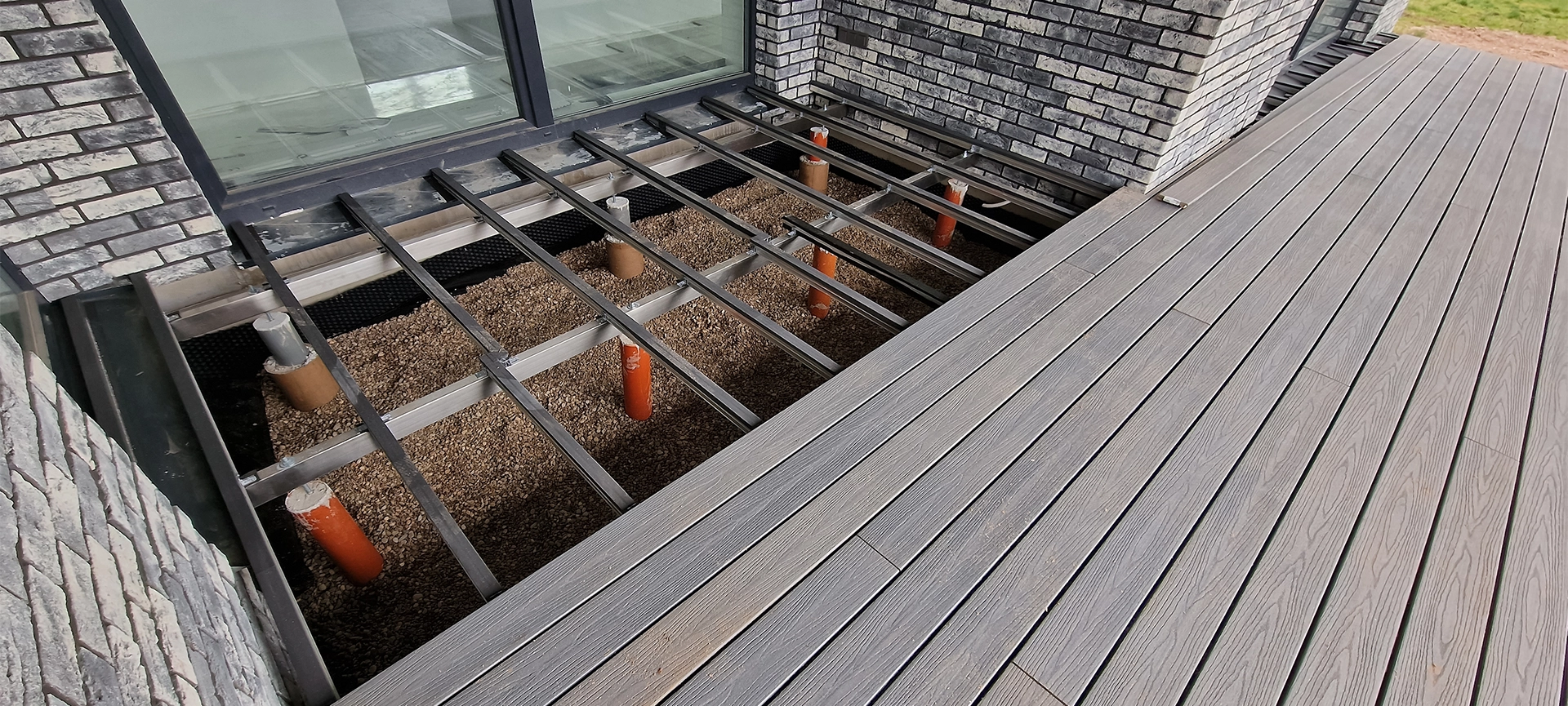 Ecological terrace made from wood plastic composite wpc under construction