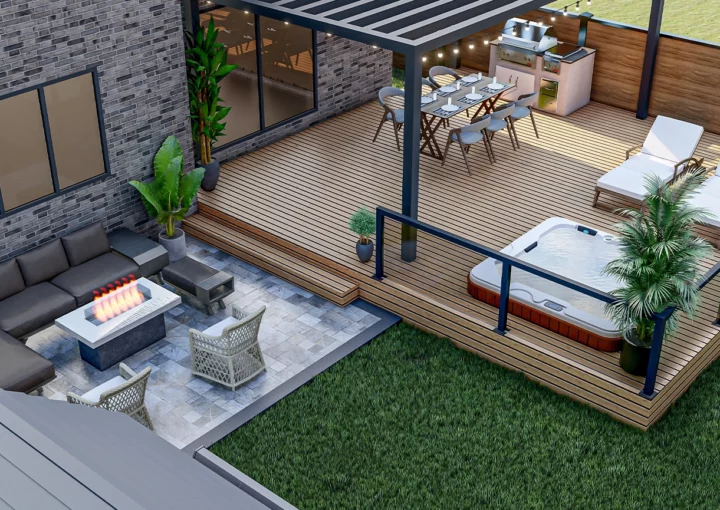 3D Rendering of Deck Design | Custom Deck Visualization | Backyard Deck 3D Model | Patio Deck Design Rendering