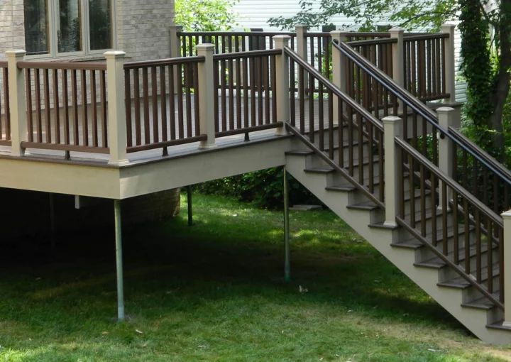 home backyard above ground deck on helical piles