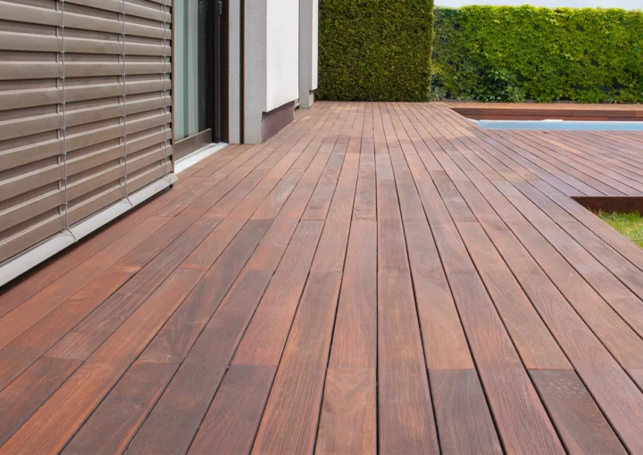 outdoor pool deck closeup view